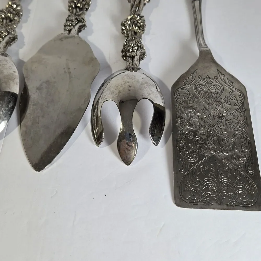Oxford & Godinger Silverplate Serving Utensils Lot 6 Pc Grape Vine Pie Server